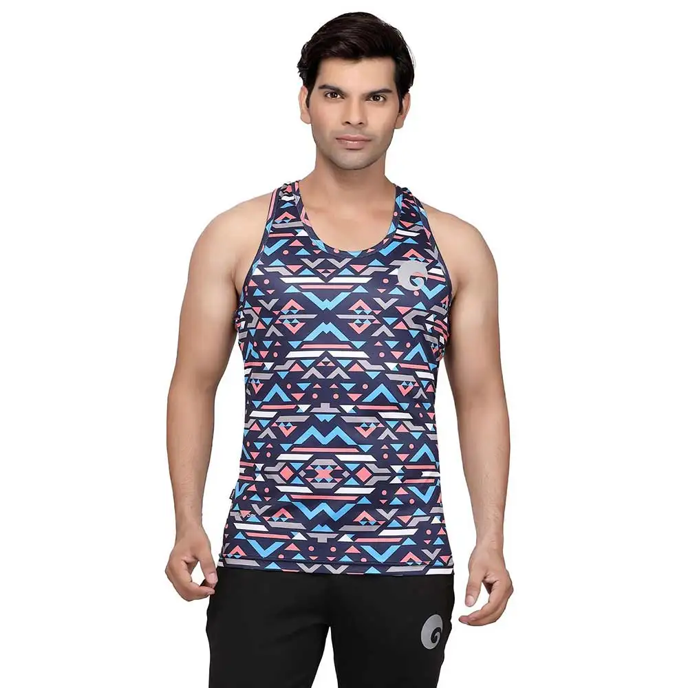 Omtex Sublimated Gym Tank,  Geometric Blue  Large