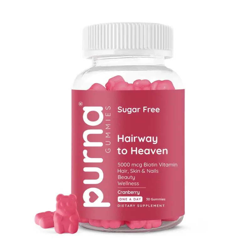 Purna Gummies Hair Biotin Cranberry Sugar Free Gummies with Vitamin B12 for Hair & Nail, 30 Day Pack