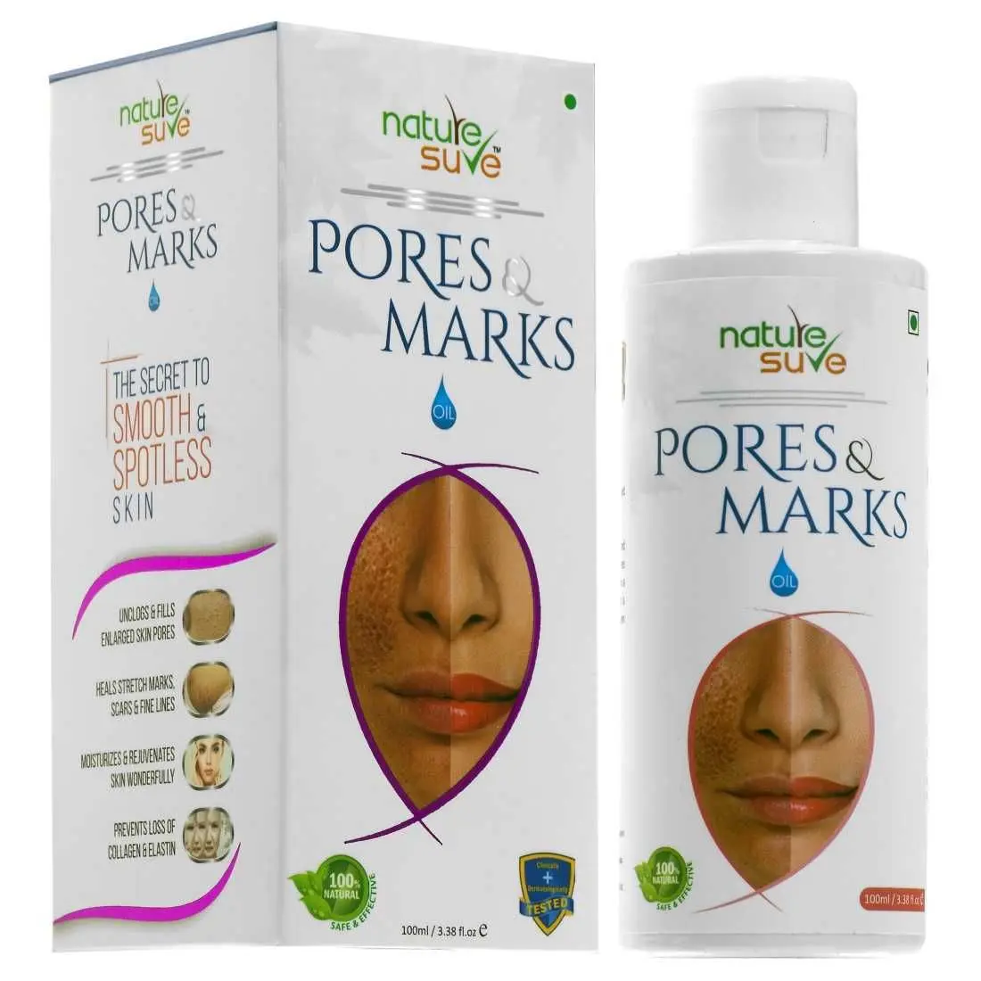 Nature Sure Pores and Marks Oil for Enlarged Pores and Stretch Marks in Men and Women - 1 Pack (100 ml)