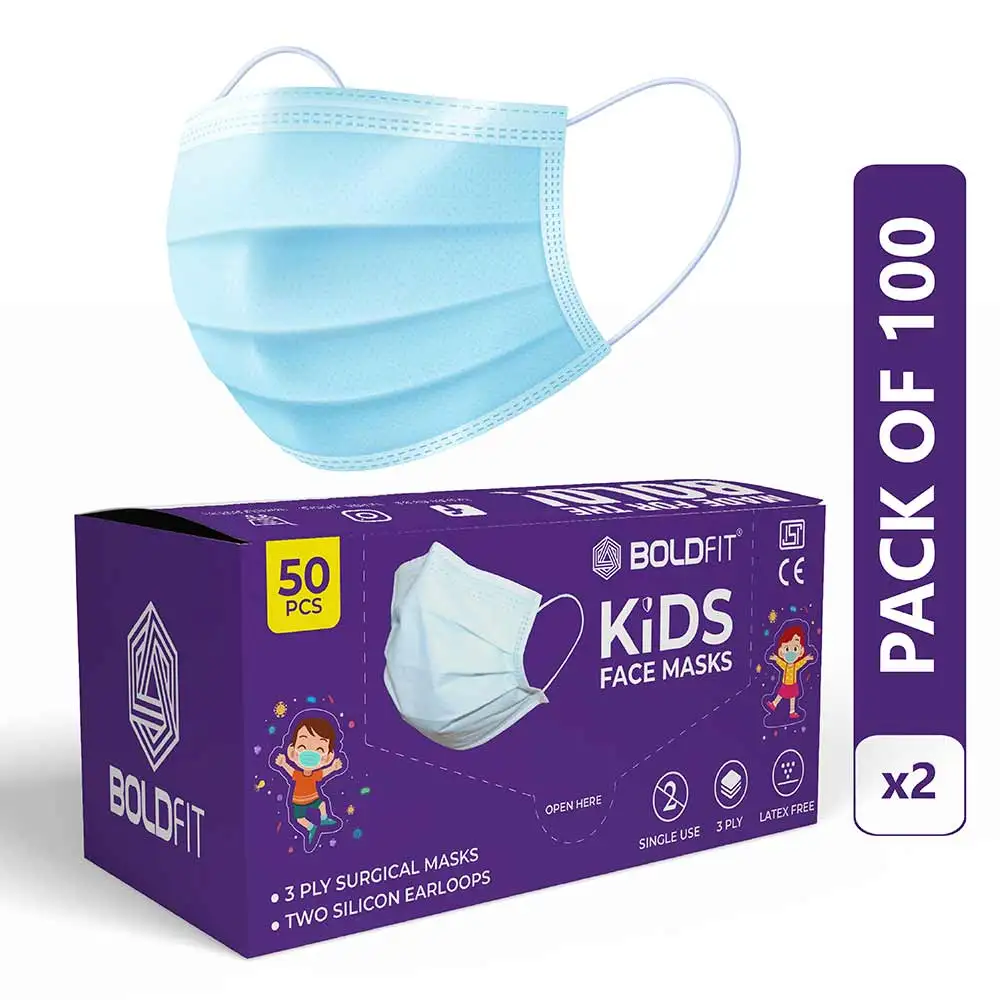 Boldfit Surgical Face Masks for Kids,  Blue (Pack of 2)