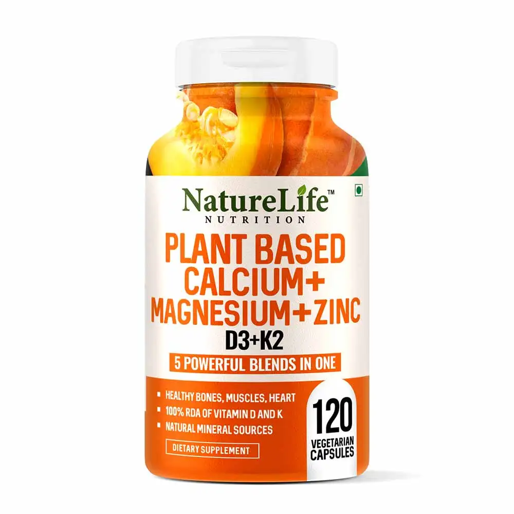 NatureLife Nutrition Plant Based Calcium+Magnesium+Zinc D3 & K2,  120 capsules  Unflavoured