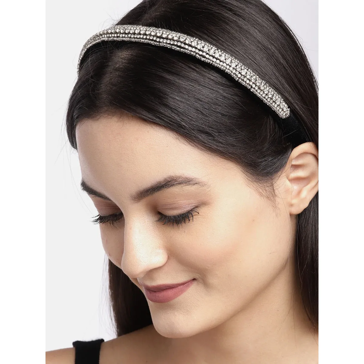 Blueberry Silver Crystal Hand Embellished Black Hairband