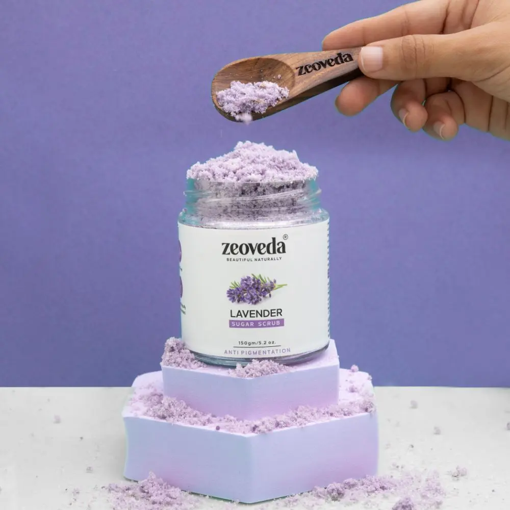 Zeoveda Organic Lavender Face & Body Sugar Scrub for Deep Exfoliation | Removes Blackheads ,Whiteheads & Polishes Skin | Toxin and Cruelty Free | Suitable for all Skin Type - 150 Gm.