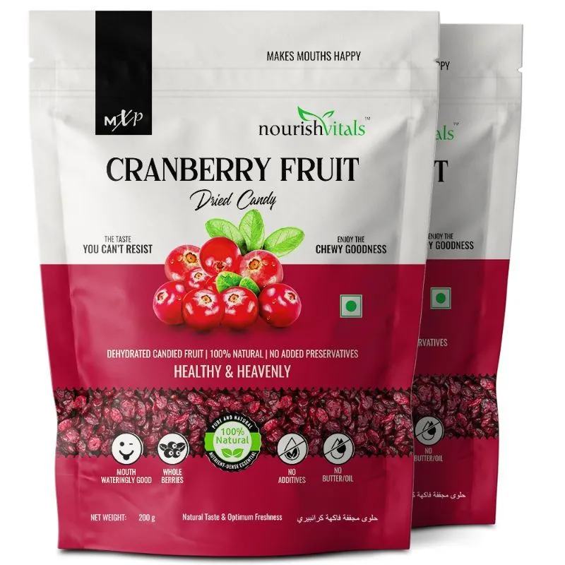 NourishVitals Cranberry Fruit Dried Candy, 100% Natural, Mouth Wateringly Good