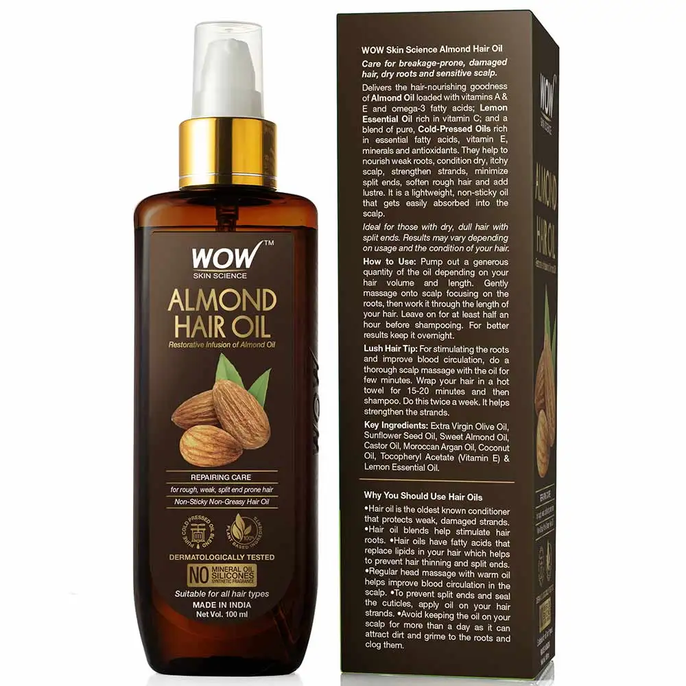 WOW Skin Science Almond Hair Oil,  100 ml  for All Hair Types