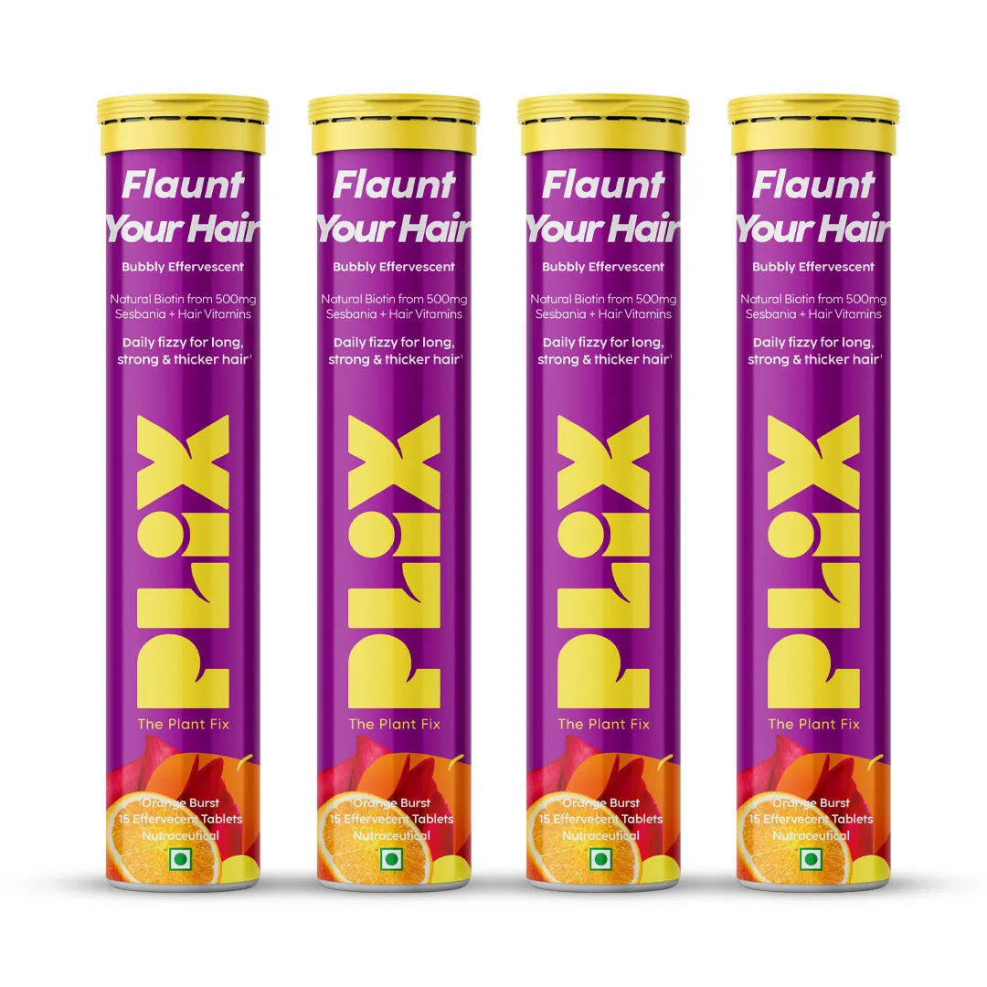 Plix Heavenly Hair With Natural Biotin Tablets - Orange Flavour - Pack of 4