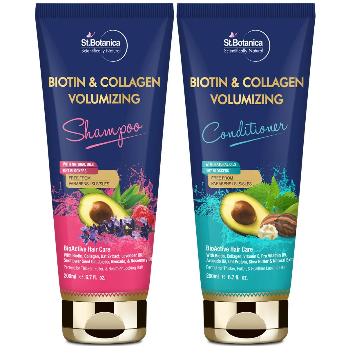 StBotanica Biotin & Collagen Hair Shampoo + Biotin & Collagen Hair Conditioner Volumizing Kit - No SLS, Paraben (200 ml) Each