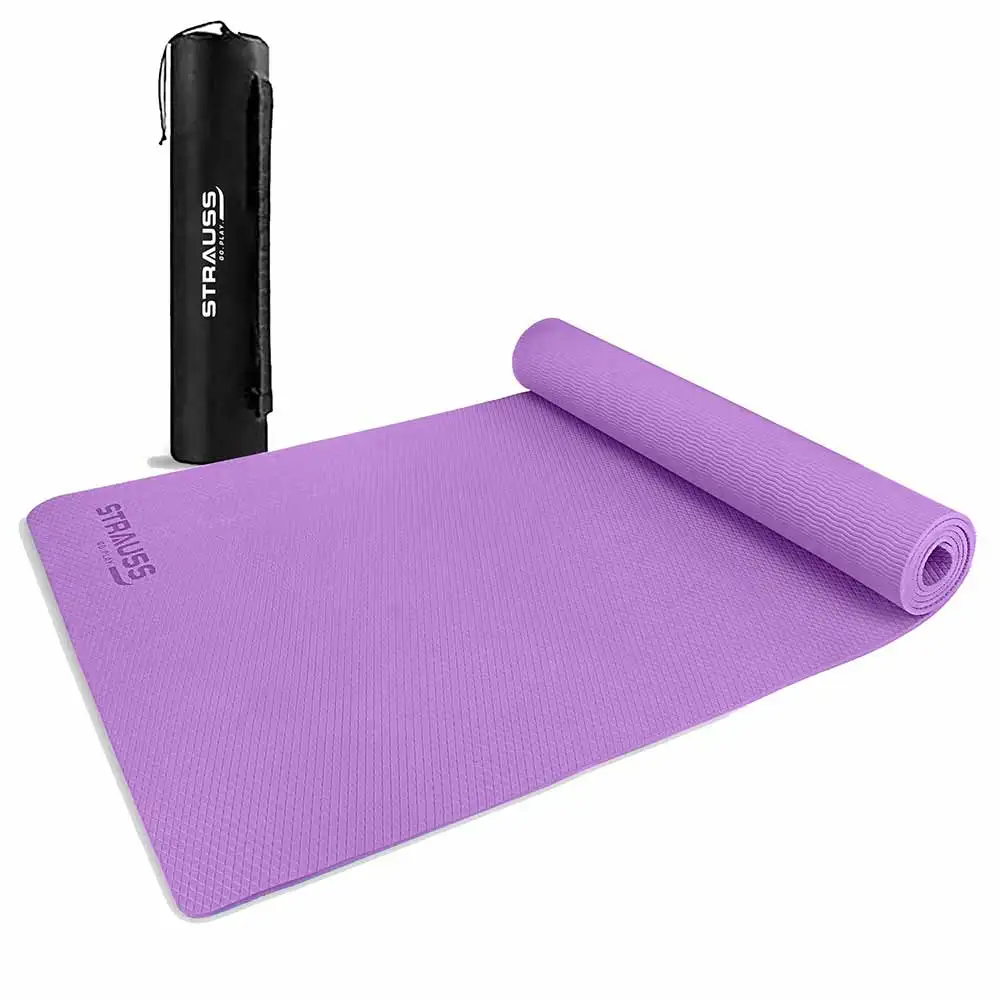 Strauss Anti Skid EVA Yoga Mat with Carry Bag,  Purple  6mm