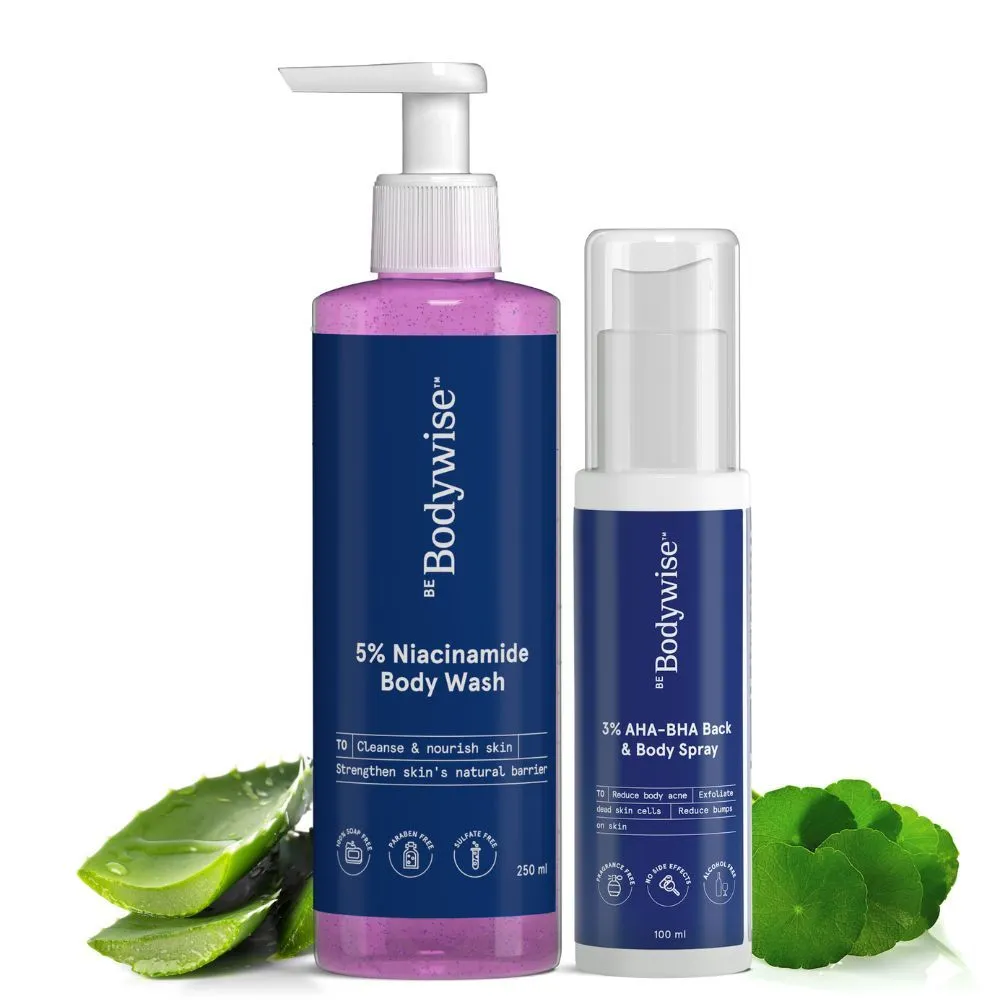 Be Bodywise 5% Niacinamide Body Wash + 3% AHA BHA Body Spray For Bright Skin