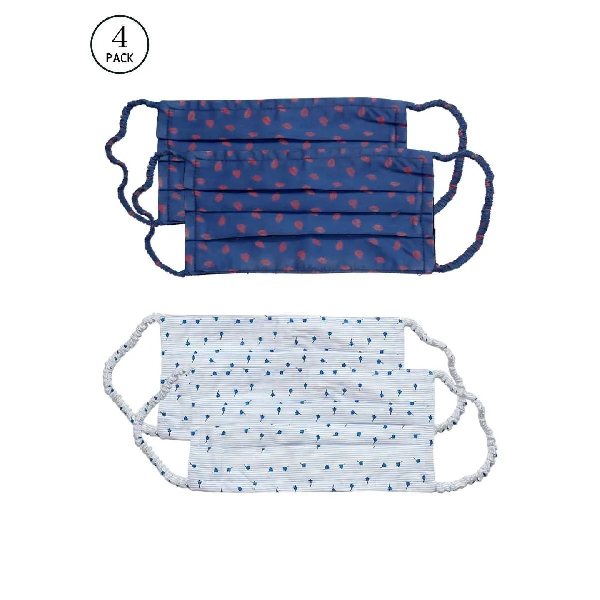 Bellofox 3-Ply Blue Ross And Clark Cotton Face Mask (Pack Of 4)