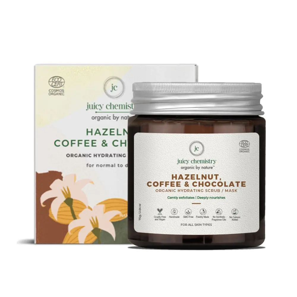 Juicy Chemistry Hazelnut, Coffee & Chocolate Coffee Face Scrub for Dry Skin 75g - Certified Organic Scrub for Glowing Skin, for Men & Women