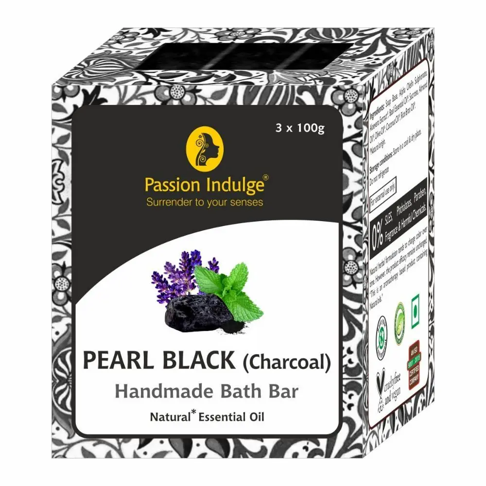 Passion Indulge CHARCOAL CLAY Handmade Bath Bar Soap - 100GM Each ( PACK OF 3 )