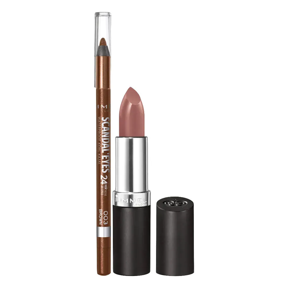 Rimmel London Combo Waterproof Kohl Kajal- Brown & Lasting Finish Lipstick- Get Dirty