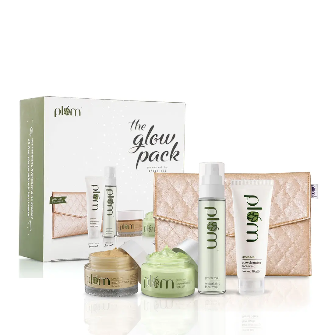 Plum Green Tea Glow Pack Gift Set | At-Home Facial Kit for Oily Skin (285 ml)