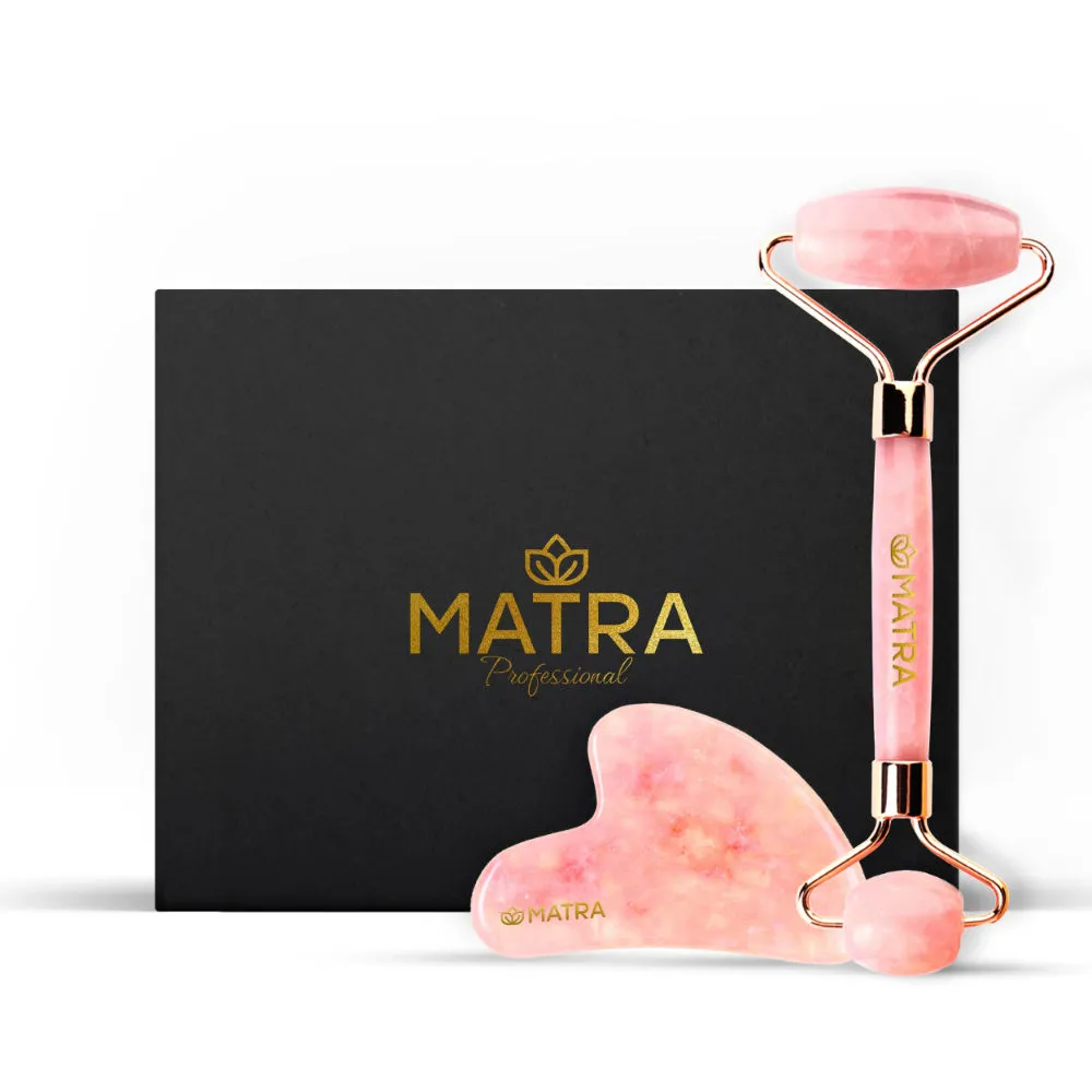 Matra Pure Rose Quartz Facial Roller & Gua Sha Stone Face Massager