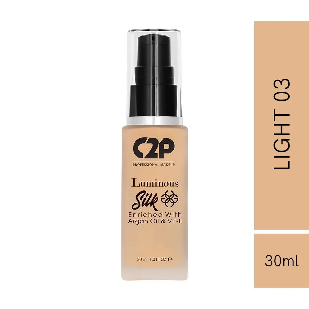 C2P Pro Luminous Silk Liquid Foundation Enriched with Argan Oil & Vitamin E - Light 03