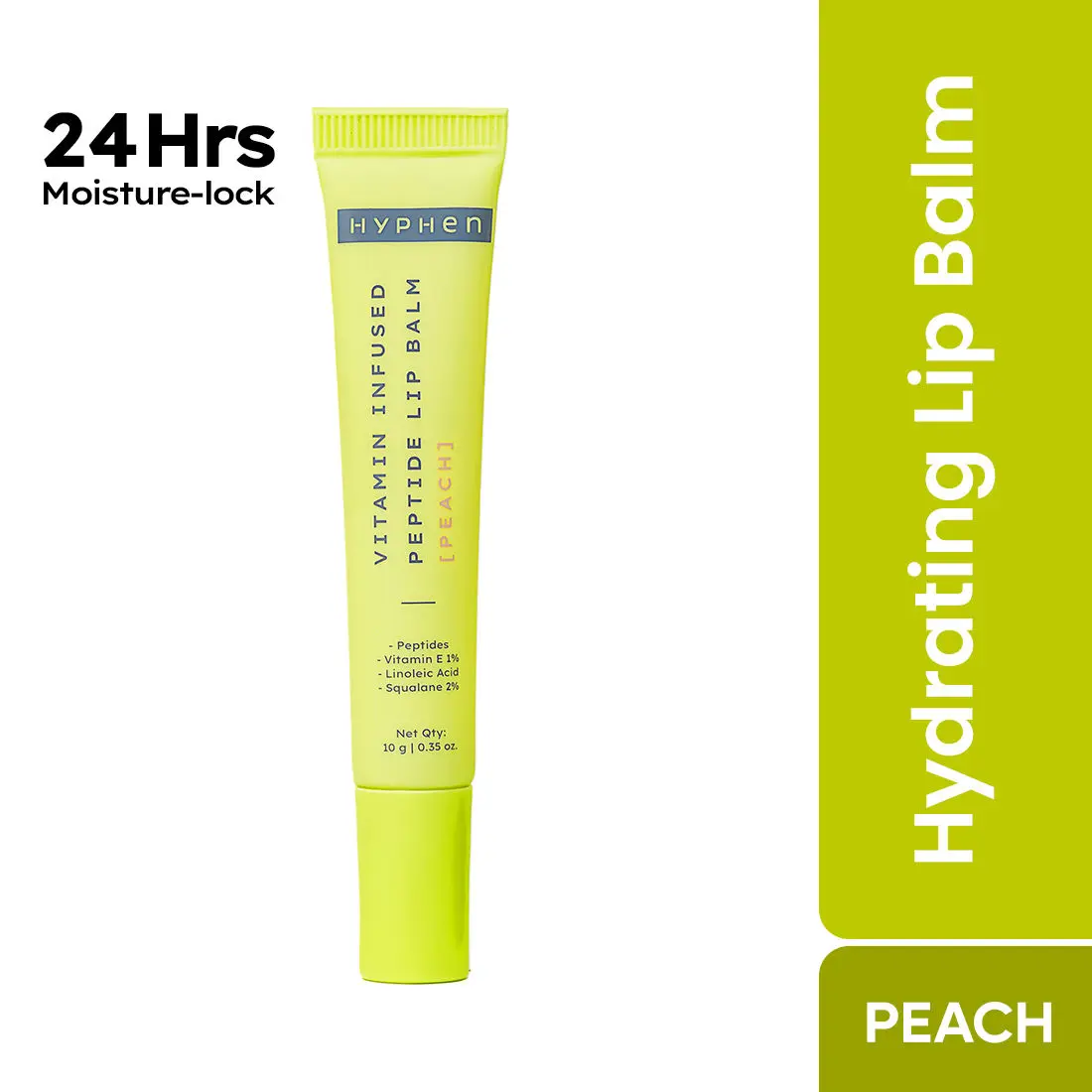 Hyphen Vitamin Infused Peptide Lip Balm - Peach for Dry & Chapped Lips | Hydrating & Moisturizing | Smoothen Lips & Repair Moisture Barrier - 10gm