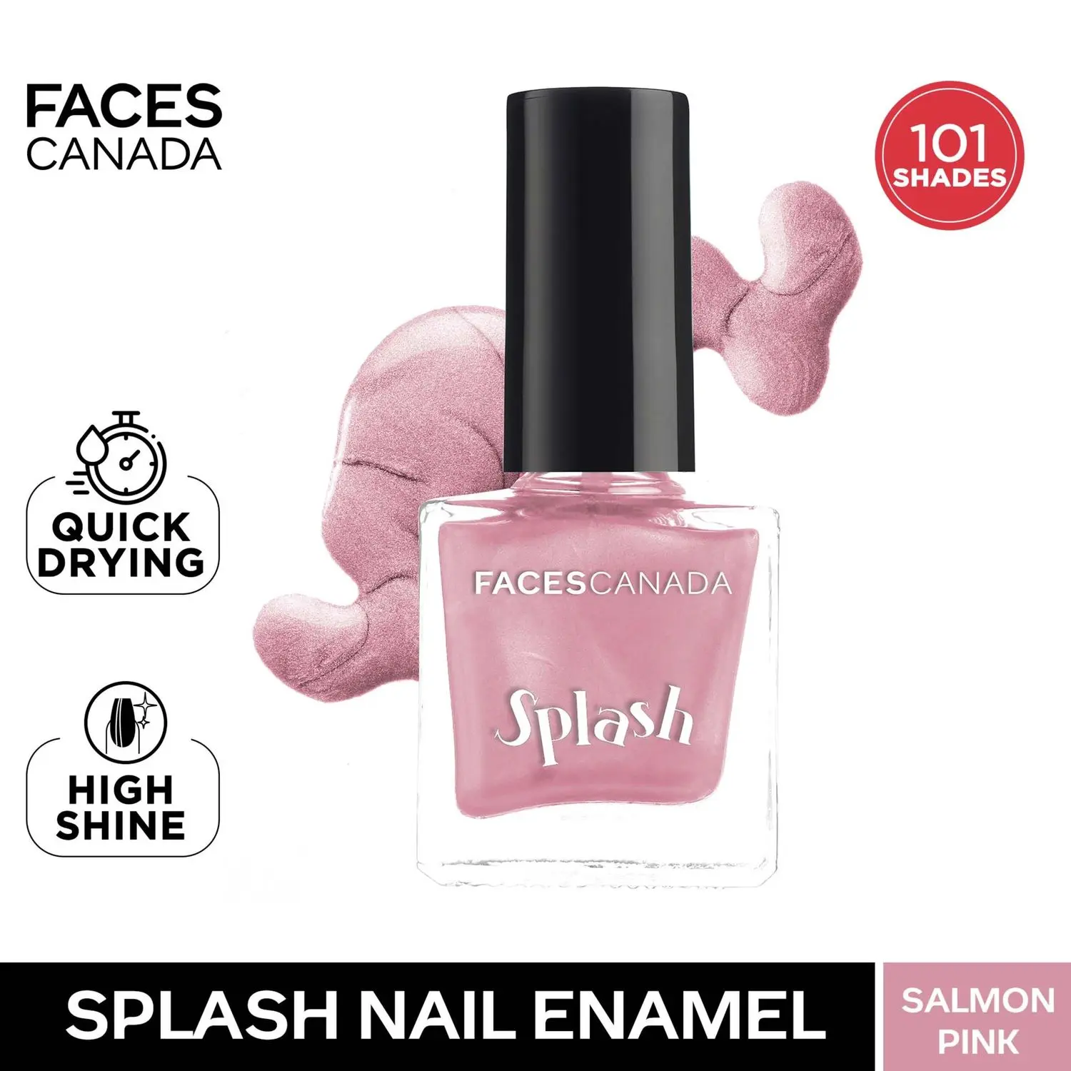 Faces Canada Splash Nail Enamel | Fast Dry | High Shine | Long Lasting | No Chip Formula | No Harmful Chemicals | Shade - Salmon Pink 8ml