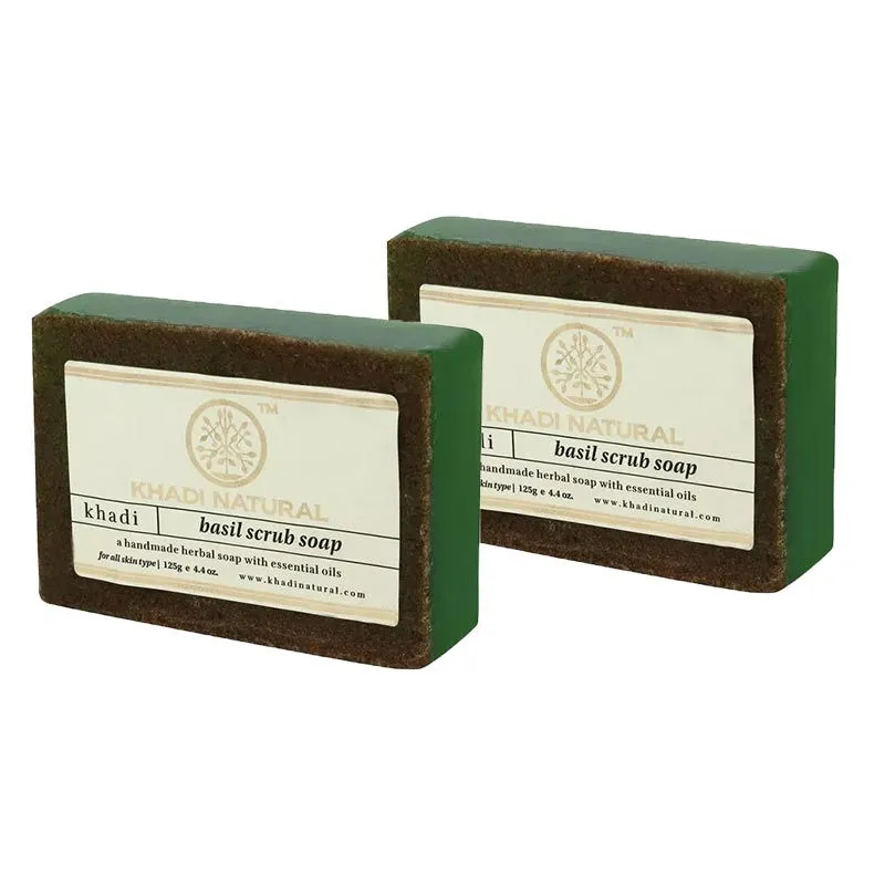 Khadi Natural Basil Scrub Soap - Pack of 2