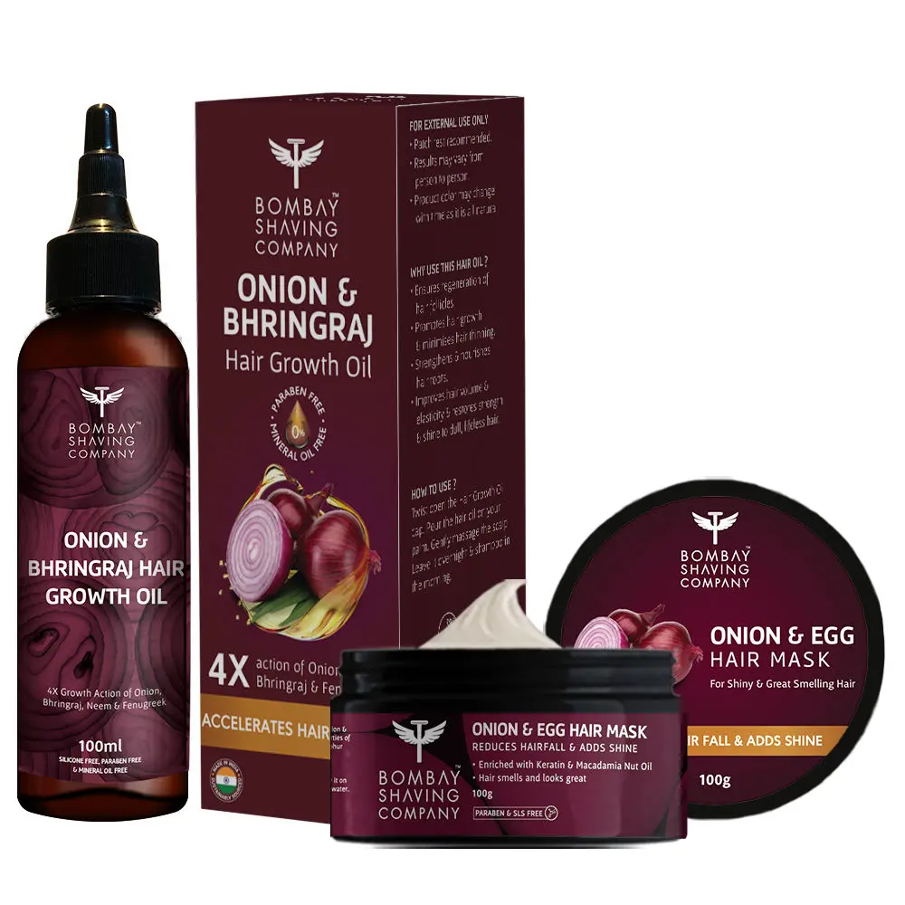 Bombay Shaving Company Onion & Egg Hair Mask and Onion Hair Oil Combo For Men & Women (Set of 2)