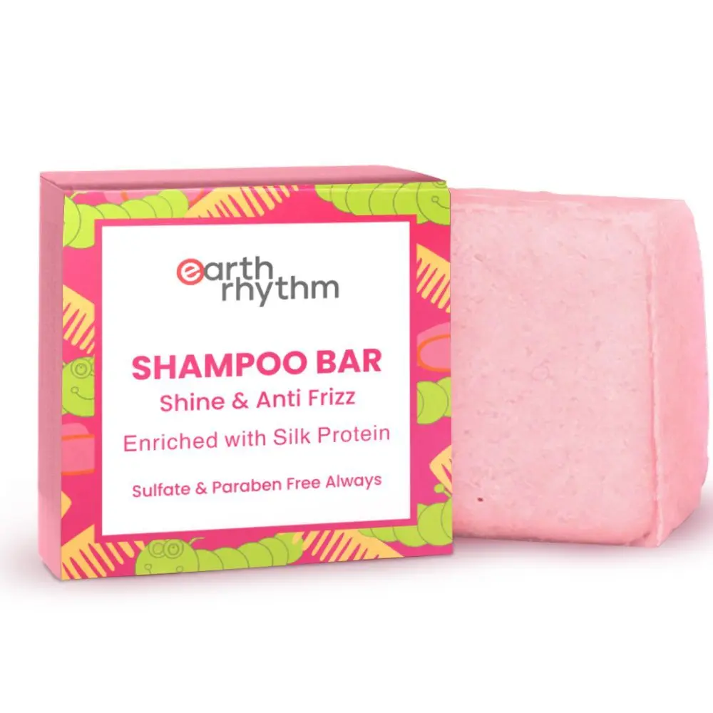 Earth Rhythm Silk Protein Shampoo Bar | Restores Shine, Softens Hair, Makes Hair Silky | Shine & Frizz Free | For Chemically Treated Hair | Men & Women | Without Tin - 80 G