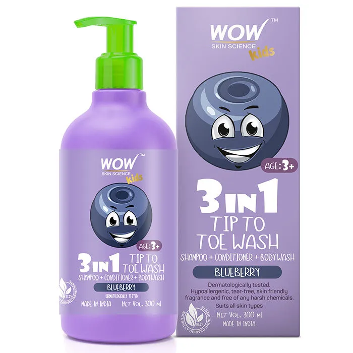 WOW Skin Science Kids Blueberry 3 in 1 Tip to Toe Wash - Shampoo + Conditioner + Body wash