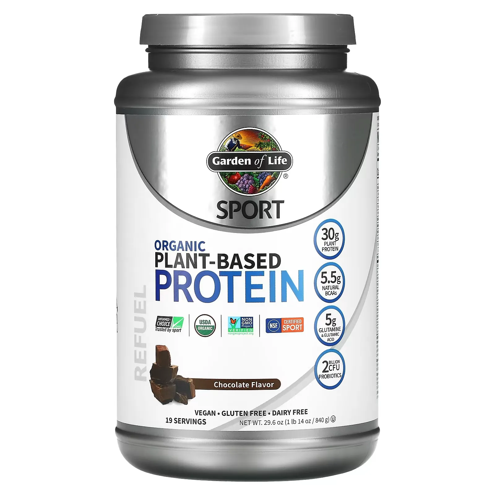 Sport, Organic Plant-Based Protein, Refuel, Chocolate Flavor, 29.6 oz (840 g)