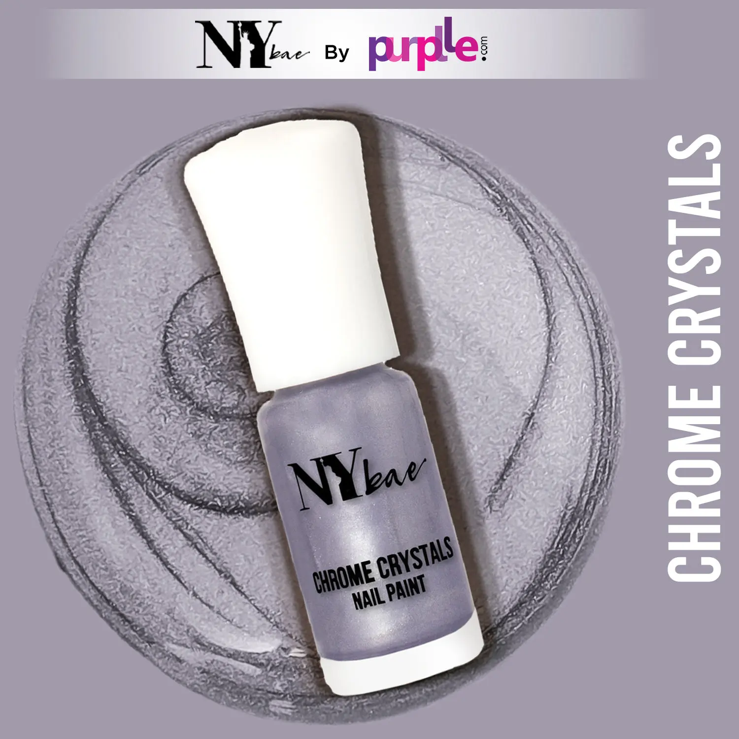 NY Bae Chrome Crystals Nail Paint - Purple Amethyst 07 (3 ml) | Purple | Glossy Finish | Rich Pigment | Chip-proof | Full Coverage | Vegan