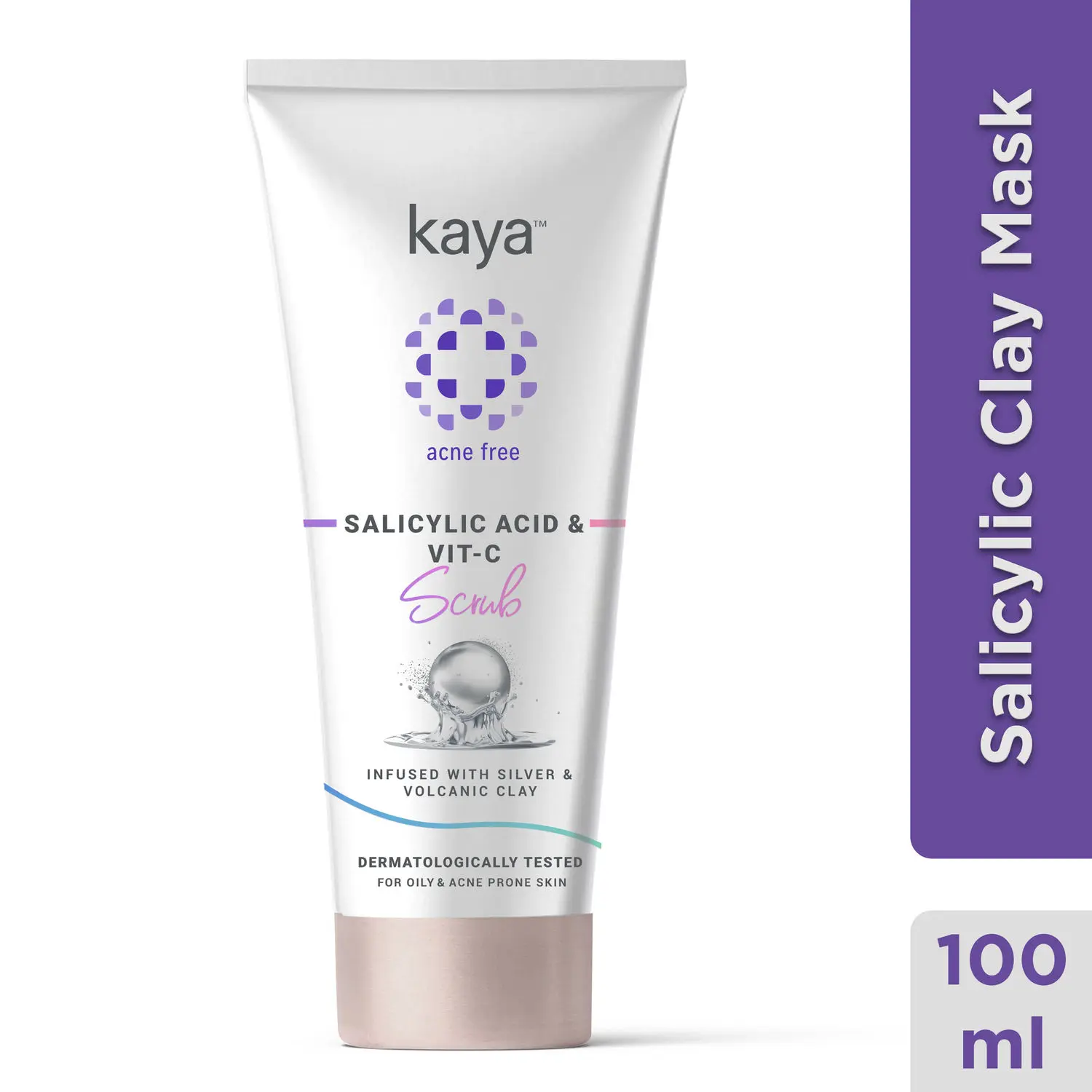 Kaya Salicylic Acid & Vit-C Face Scrub 75ml | Infused With Silver & Volcanic Clay | Vitamic C | For Oily & Acne Prone Skin