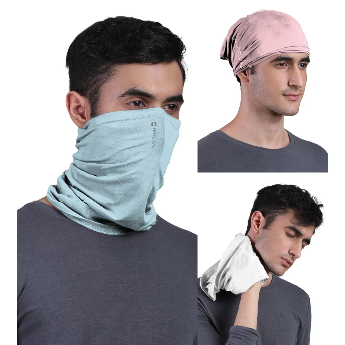 FREECULTR Unisex Plain Bamboo Bandana Anti Microbial Multipurpose Cloth Face Mask (pack Of 3)