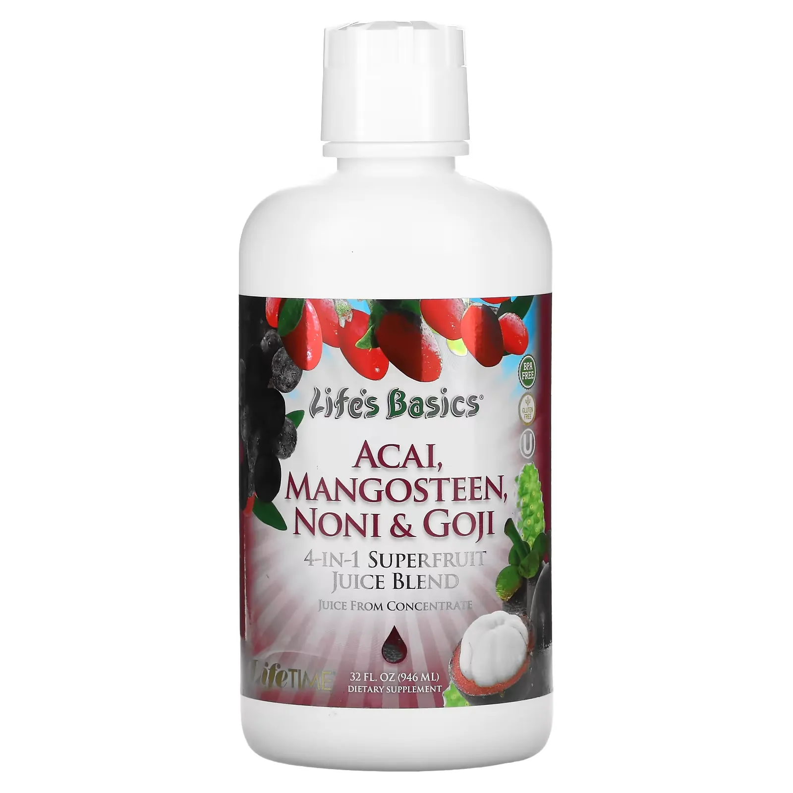 Life's Basics, 4-In-1 Superfruit Juice Blend, Acai, Mangosteen, Noni & Goji, 32 fl oz (946 ml)