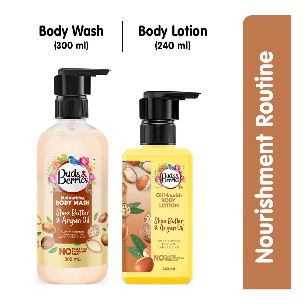 Buds & Berries Nourishment Routine with Shea Butter and Argan Oil (Body Wash + Body Lotion)