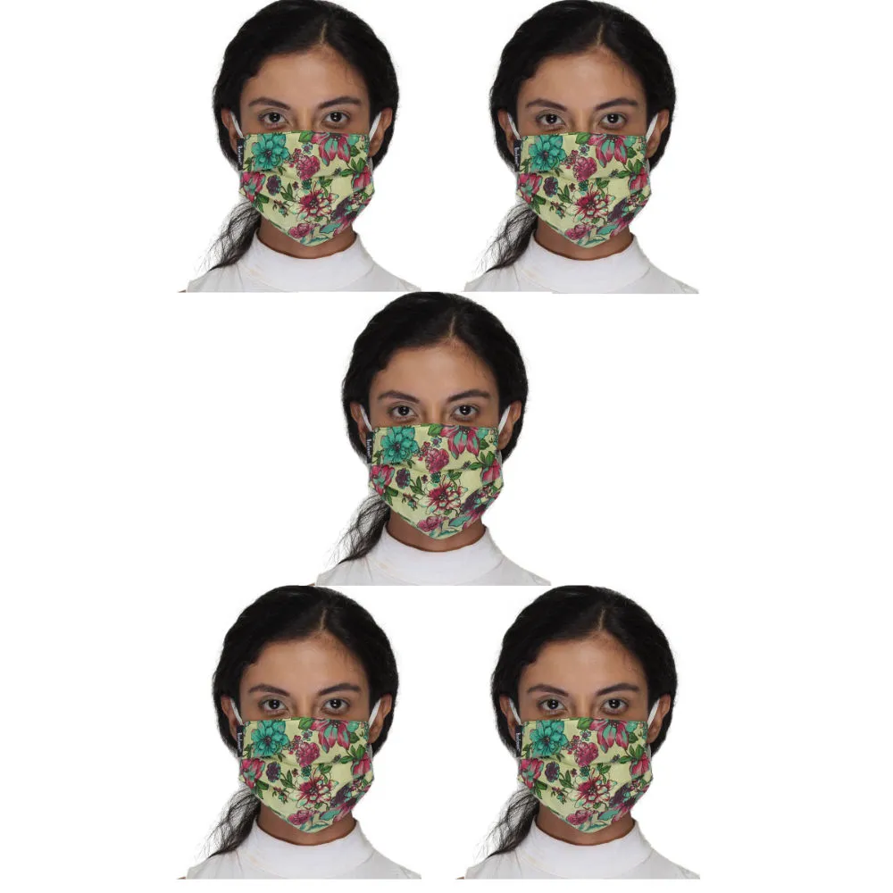 Anekaant Pack Of 5 Yellow & Multi 3-Ply Reusable Printed Cotton Fabric Fashion Mask