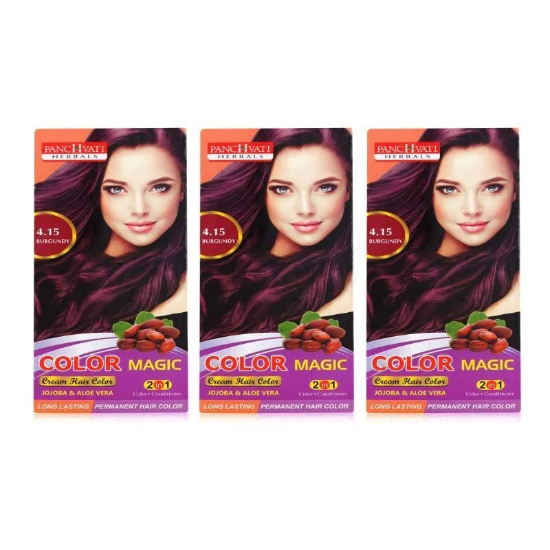 Panchvati Herbals 2 In 1 - Burgundy Color 4.15 Hair Color + With Conditioning Formula (Pack Of 3)