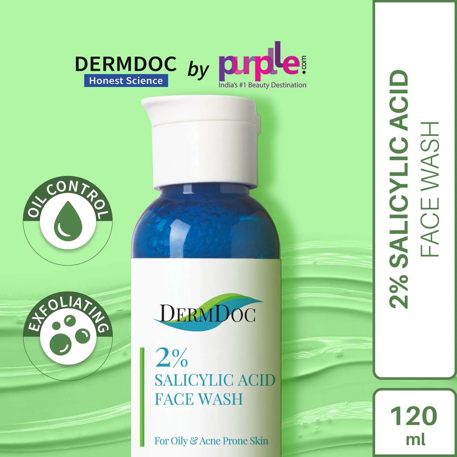 DermDoc 2% Salicylic Acid Face Wash for Acne (120 ml) | anti acne face wash | face wash for acne and pimples | oil free face wash | oil control face wash | face wash for acne prone skin | sulfate free face wash | acne treatment