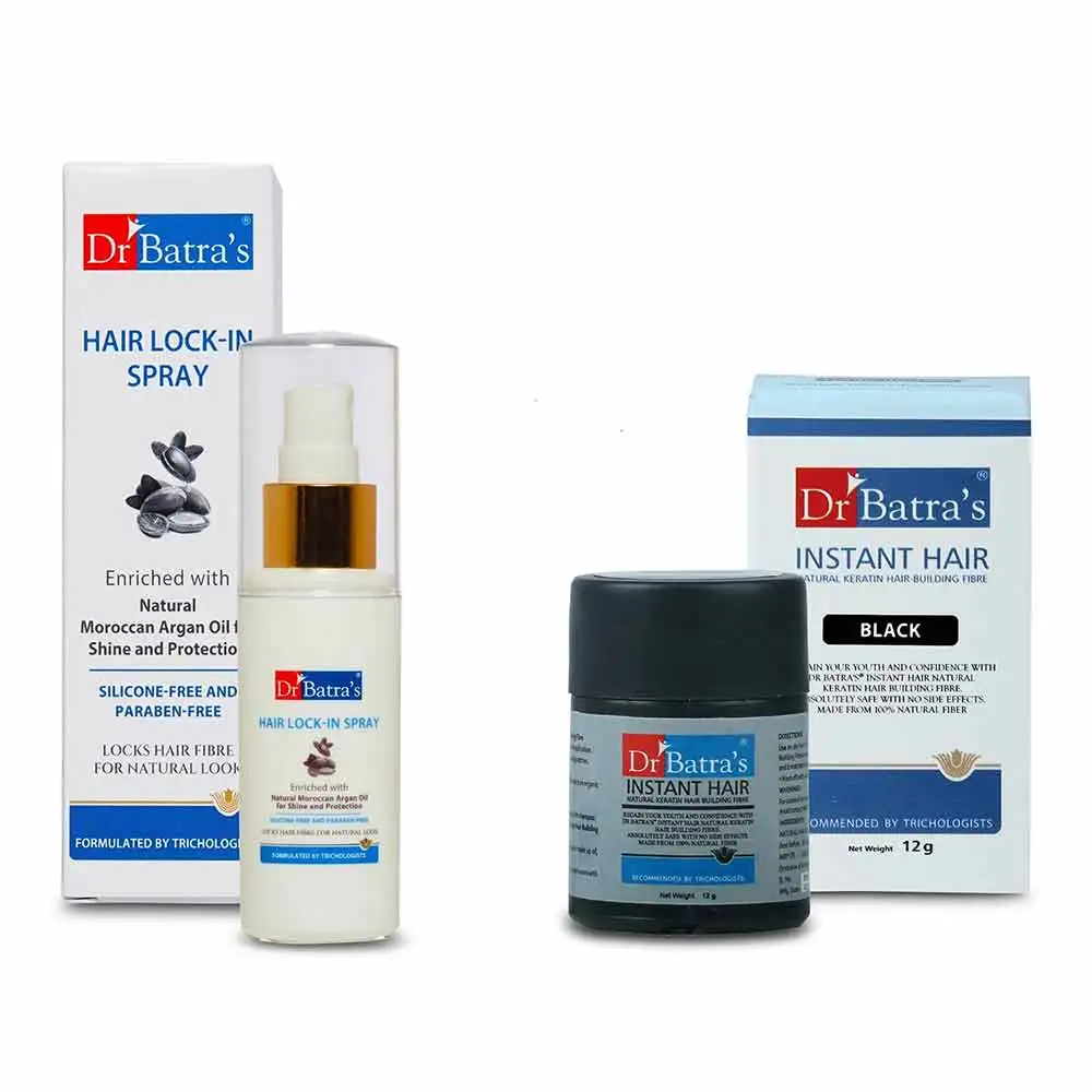 Dr Batra's Instant Hair Natural Keratin Hair Building Fibre - Black & Hair Lock-In Spray Combo,  2 Piece(s)/Pack  Hair Care