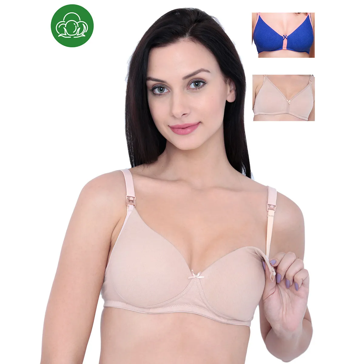 Inner Sense Organic Cotton Antimicrobial Nursing Bra Pack of 3 - Multi-Color