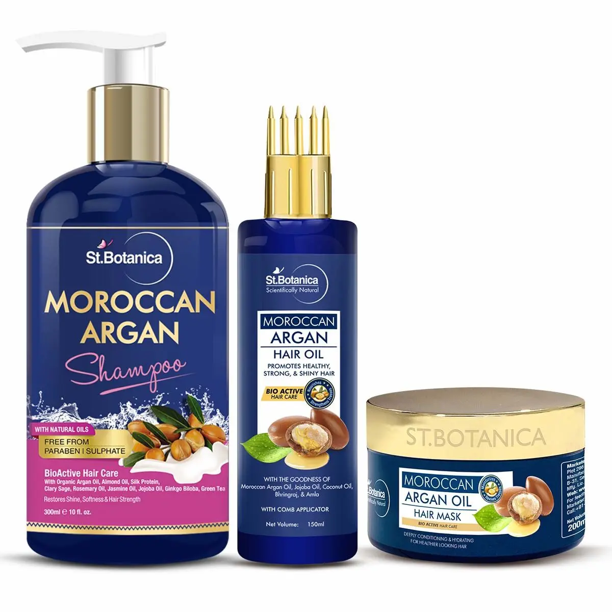 StBotanica Moroccan Argan Shampoo 300ml + Hair Mask 200ml + Argan Hair Oil With Comb Applicator 150ml