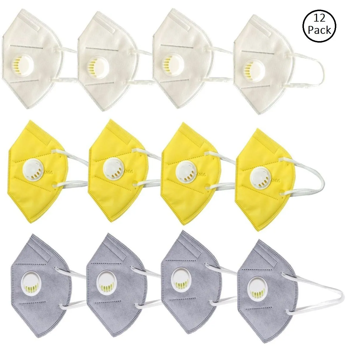 OOMPH Pack of 12 Anti-Pollution Reusable 5 Layer Mask - White Yellow Grey