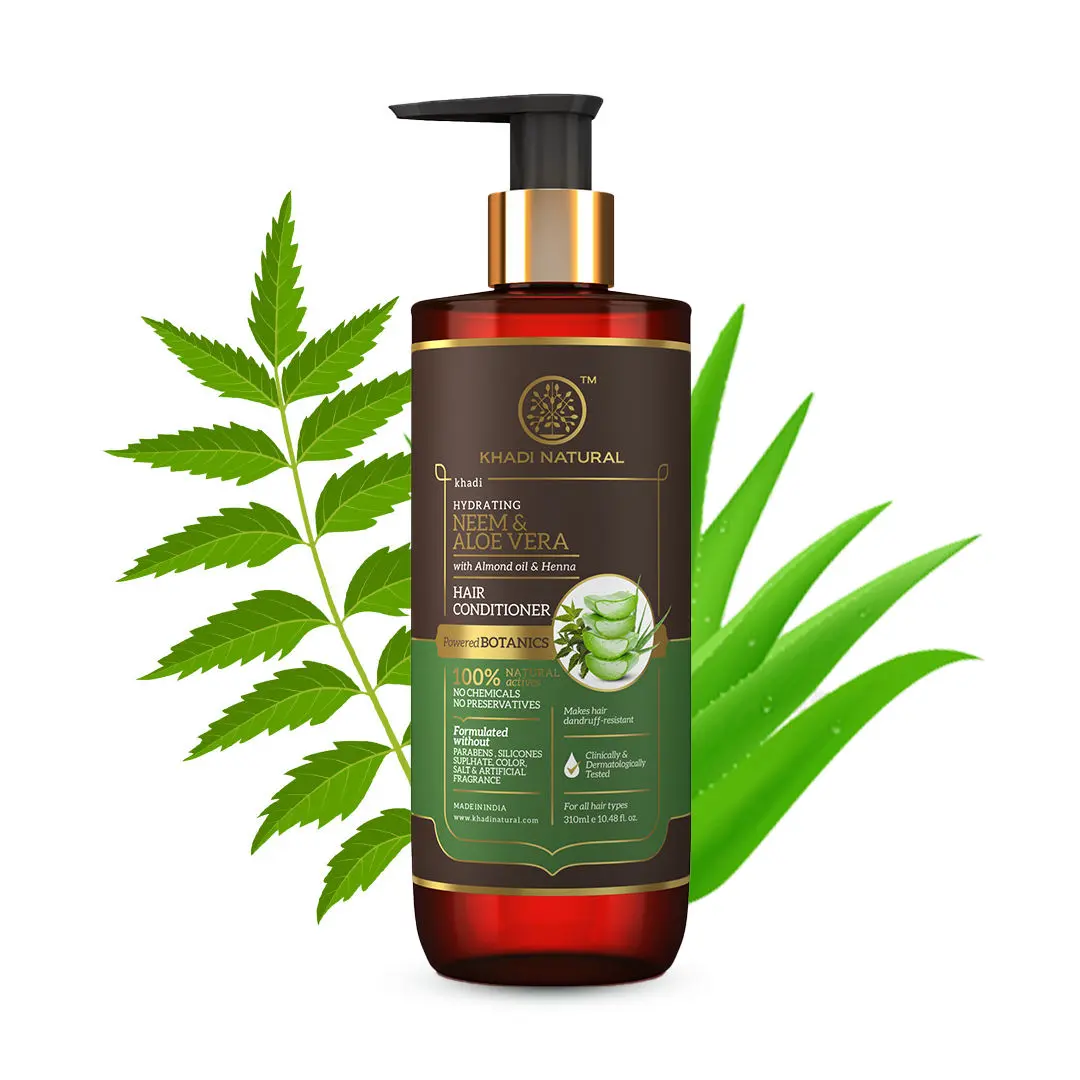 Khadi Natural Neem & Aloevera Hair Conditioner With Almond Oil & Heena| Anti- Dandruff | SLS & Paraben Free Powered Botanics - 310 ml