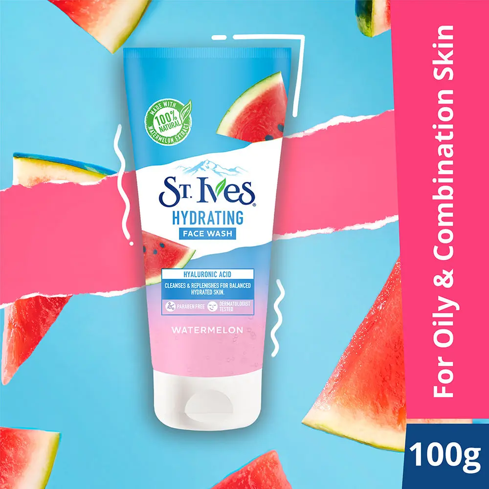 St. Ives Watermelon Hydrating Face Wash Cleanser for Combination Skin Deep Cleansing and Hydration with 100% Natural Extract & Hyaluronic Acid 100g