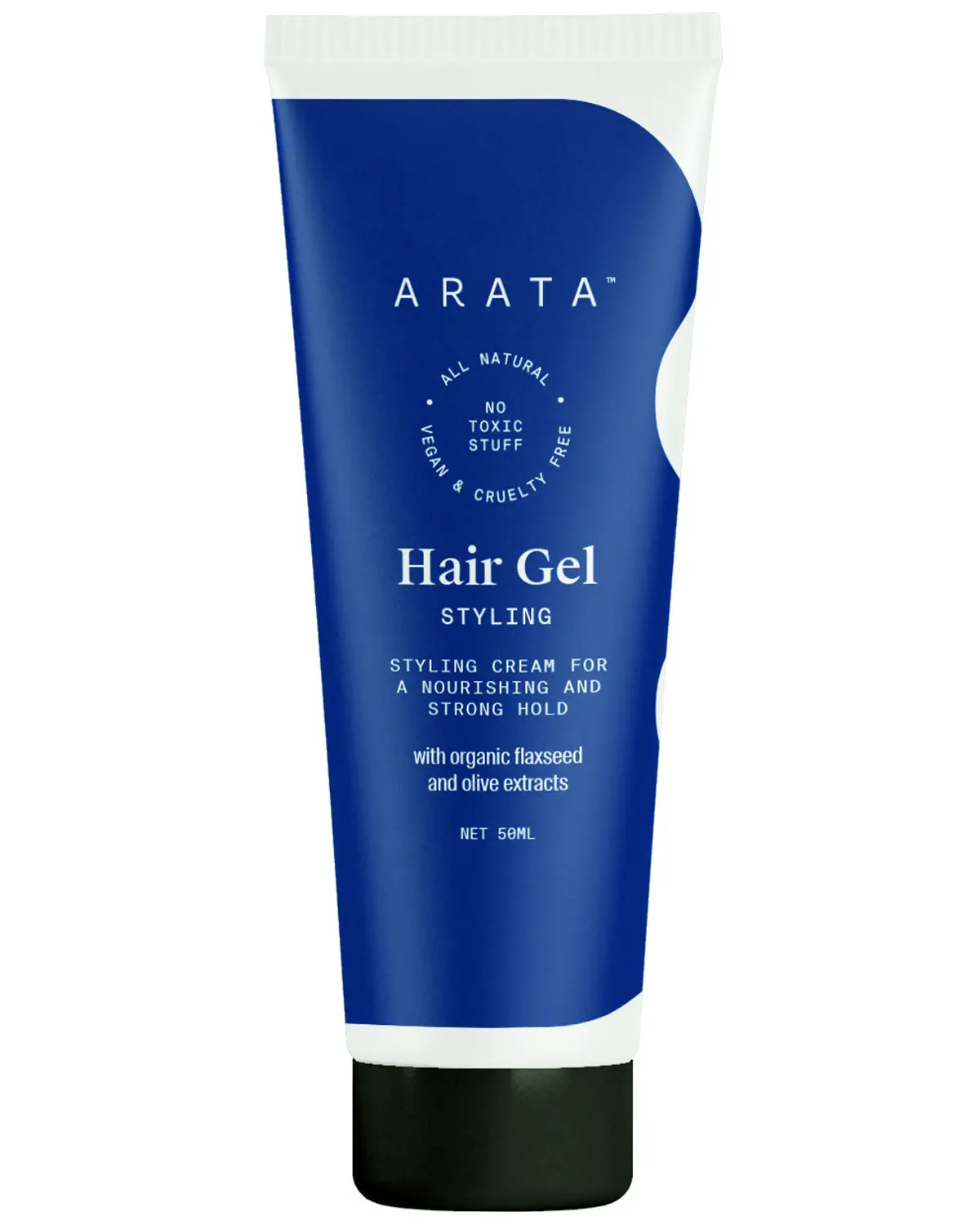 Arata Zero Chemicals Natural Hair Gel for Studio Styling, Shaping, Strong Hold and Nourishment with Organic Flaxseed and Olive Extracts for Men/Women (50 ml)