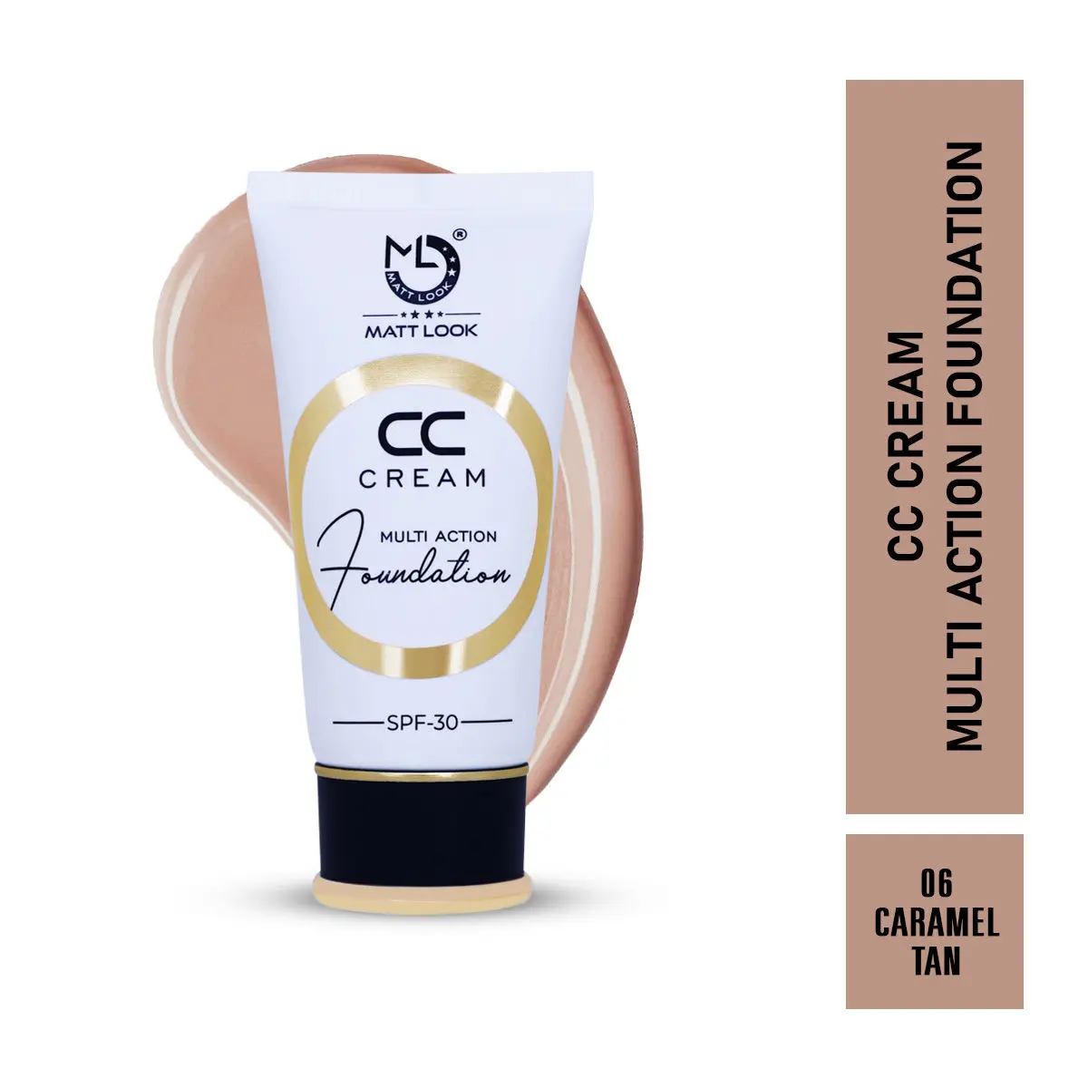 Mattlook CC Cream Multi Action Foundation- Colour Correcting Brightening Full Coverage Lightweight Even Skin Tone Natural Finish -Caramel Tan (60gm)