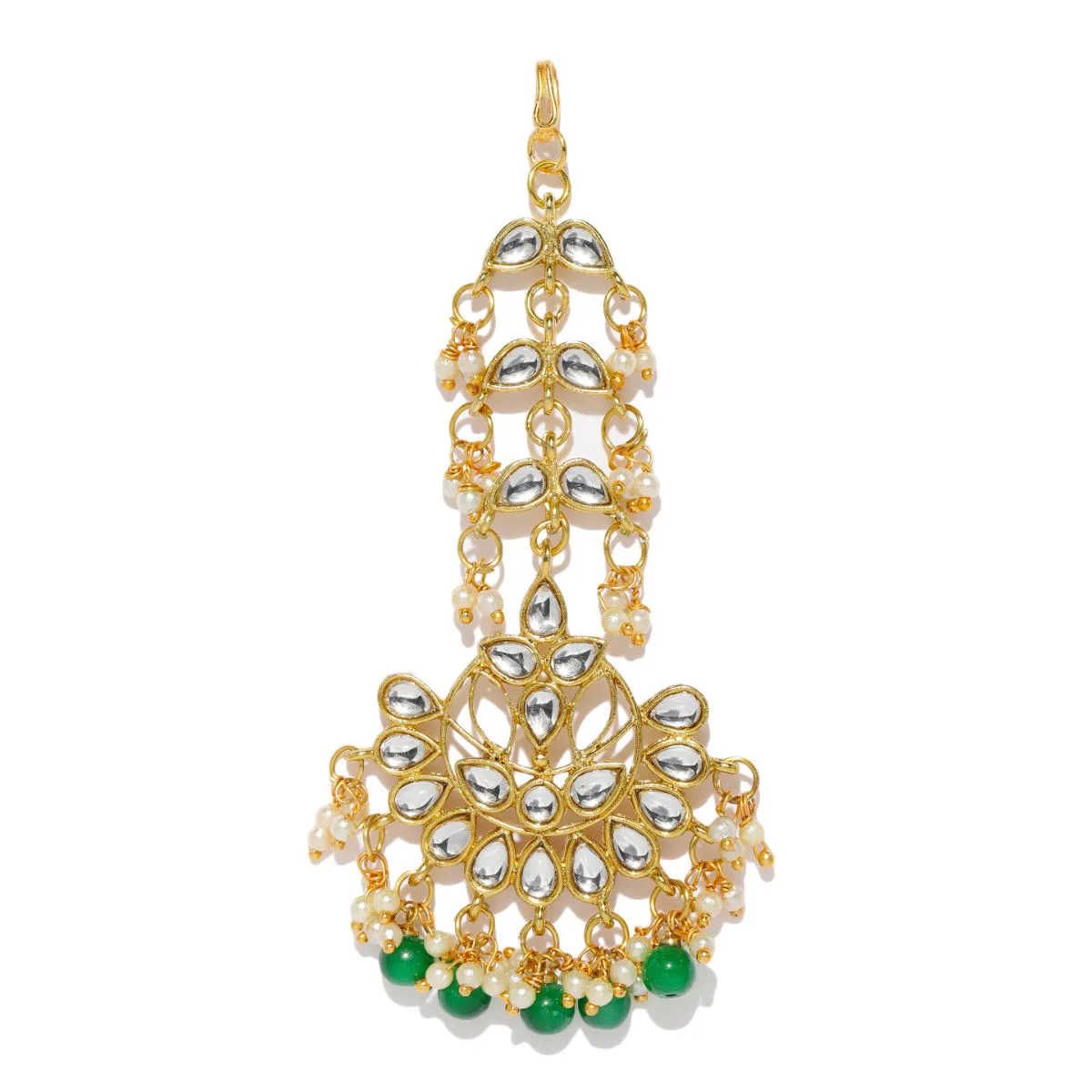 Zaveri Pearls Kundan & Green Beads Wedding Collection Maang Tikka - ZPFK9404