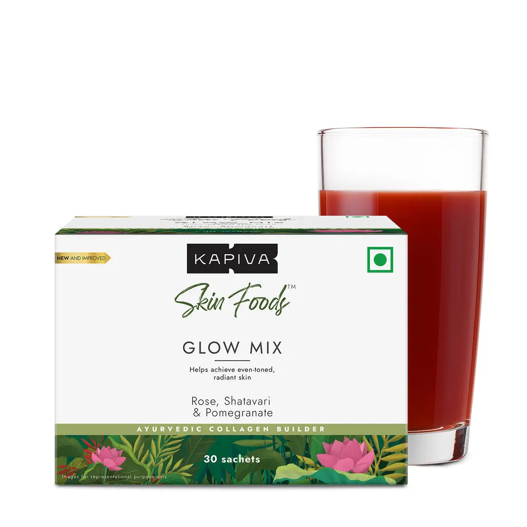 Kapiva Skin Foods Glow Mix,Help achieve even-toned,rediant skin,Rose, Shatavari & Pomegranate, Rose Flavour 108 gm