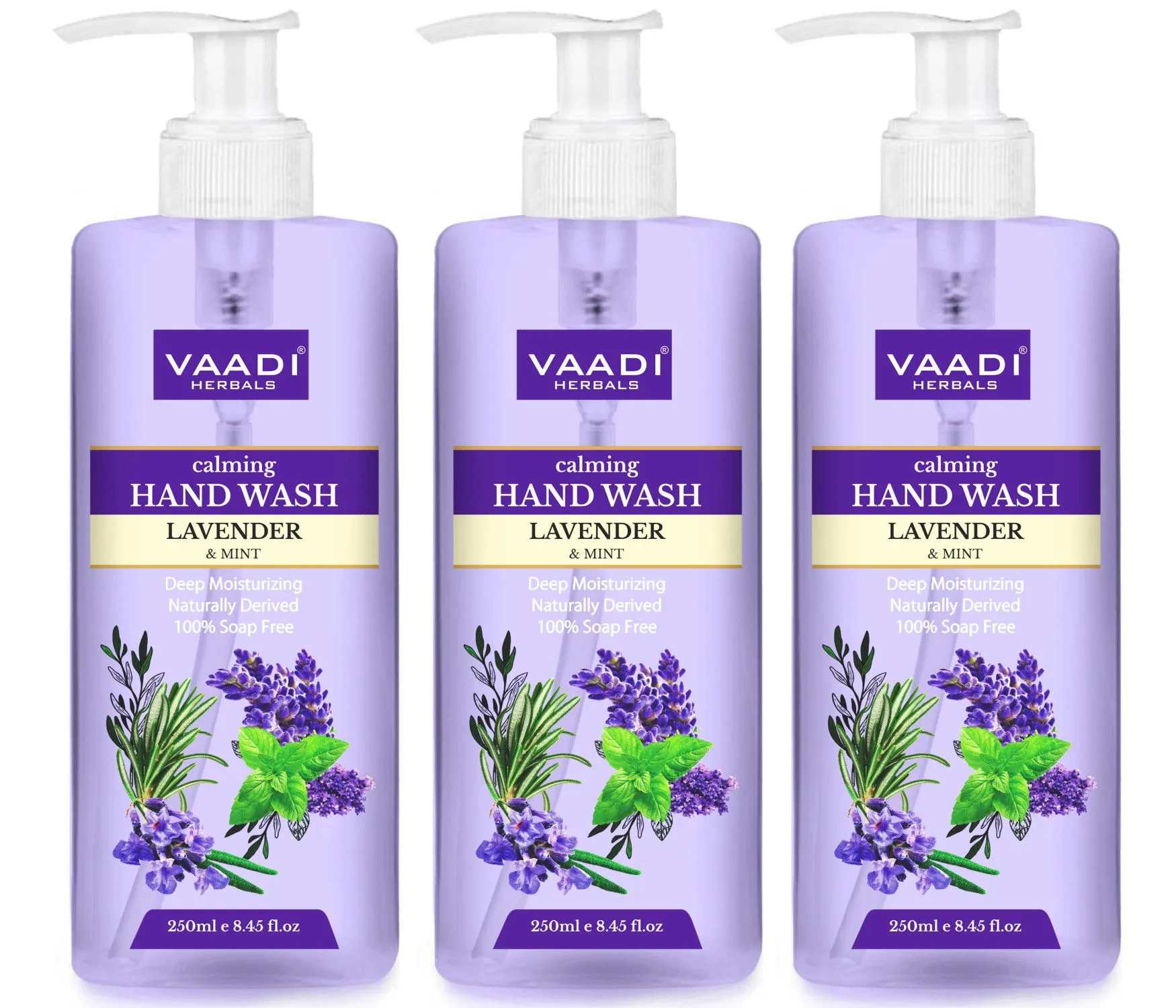 Vaadi Herbals Calming Lavender & Mint Hand Wash - Deep Moisutirizing - Pack of 3(250 ml x 3)