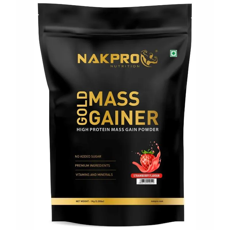 NAKPRO Mass Gainer, High Protein & High Calorie Protein Powder - Strawberry