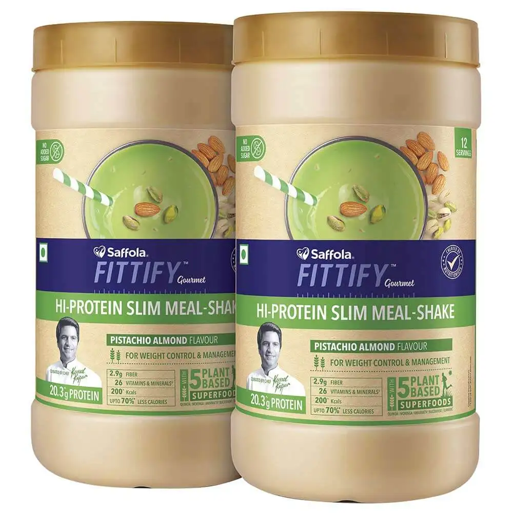 Saffola FITTIFY Gourmet Hi Protein Slim Meal Shake,  0.420 kg  Pistachio Almond