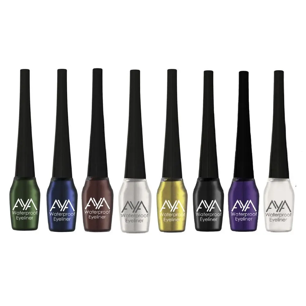 AYA Waterproof Eyeliner, Set of 8 (Black, Brown, Blue, Green, Silver, Golden, Purple, White)