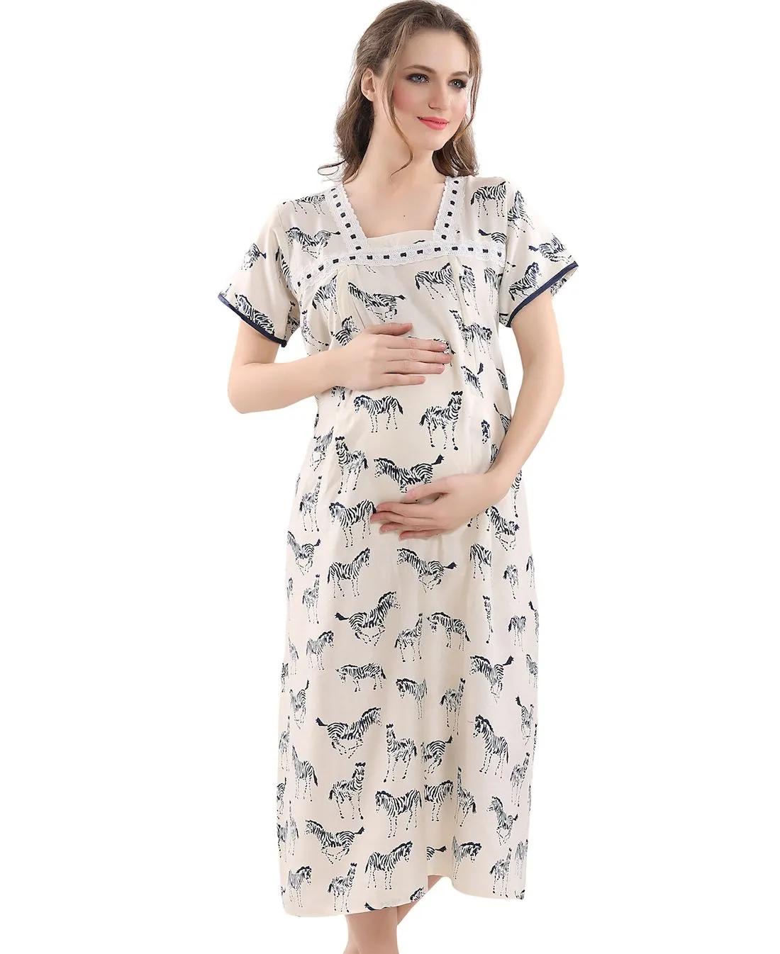 PIU Zebra Printed Maternity Nighty - Nude